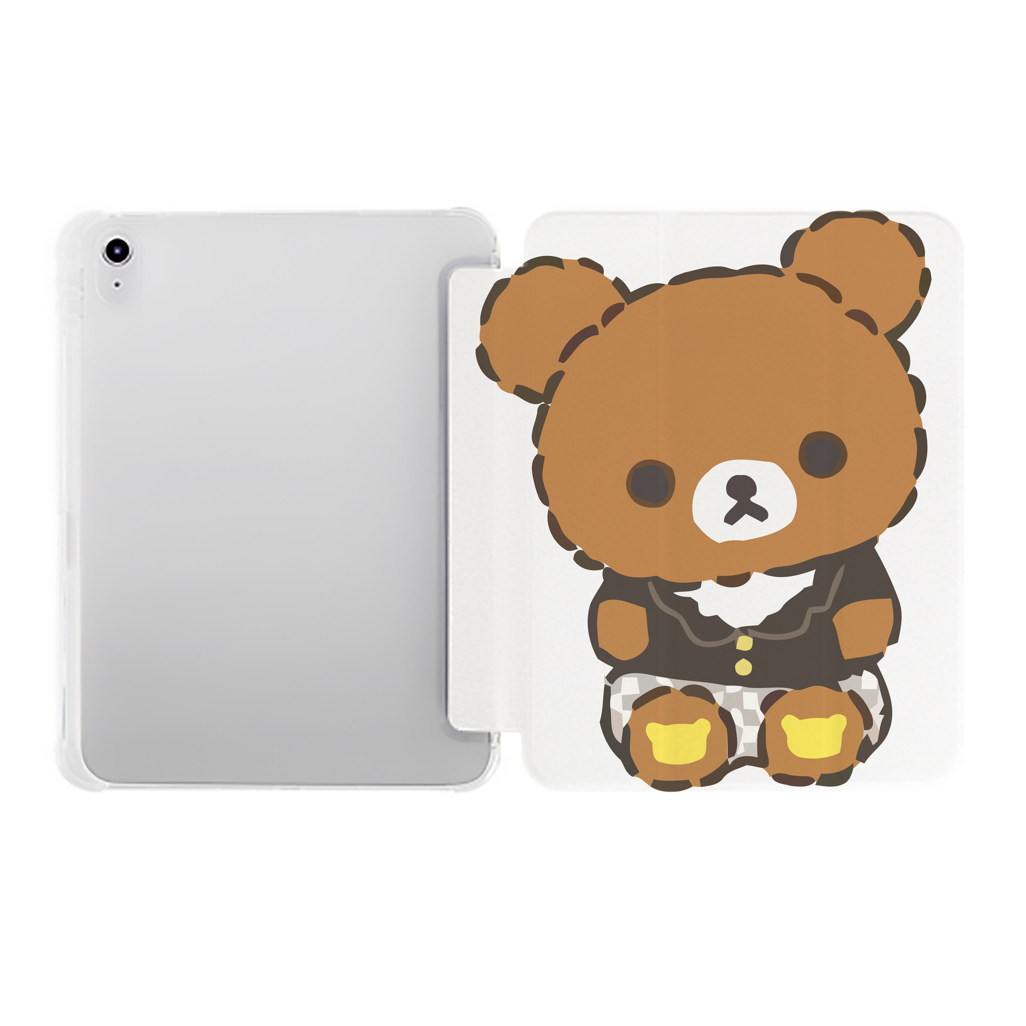 （画像用） リラックマ リラックマ キイロイトリ Rilakkuma Korilakkuma Kiiroitori IPad ケース ペン収納付き 三つ折りスタンド PUレザー×シリコン 対応機種9.5/10.5/10.9インチ